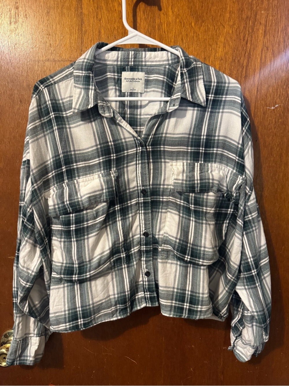 Abercrombie & Fitch Green and White Plaid Button-Down Shirt